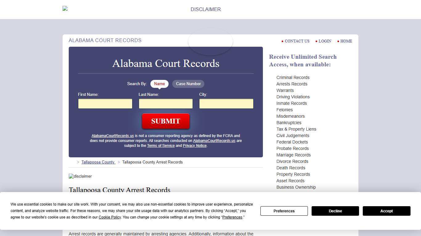Tallapoosa County Arrest Records AlabamaCourtRecords.us