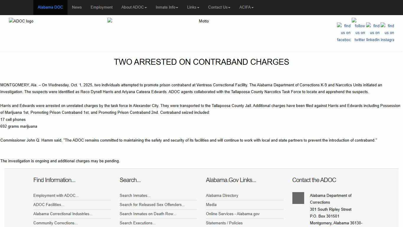 - Alabama Dept of Corrections